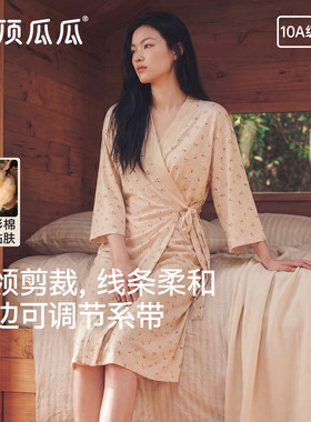 顶瓜瓜女夏薄款纯棉花卉睡袍
