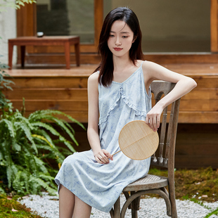 顶呱呱吊带睡衣纯棉夏季女士吊带睡裙V领阳光棉性感家居睡裙全棉