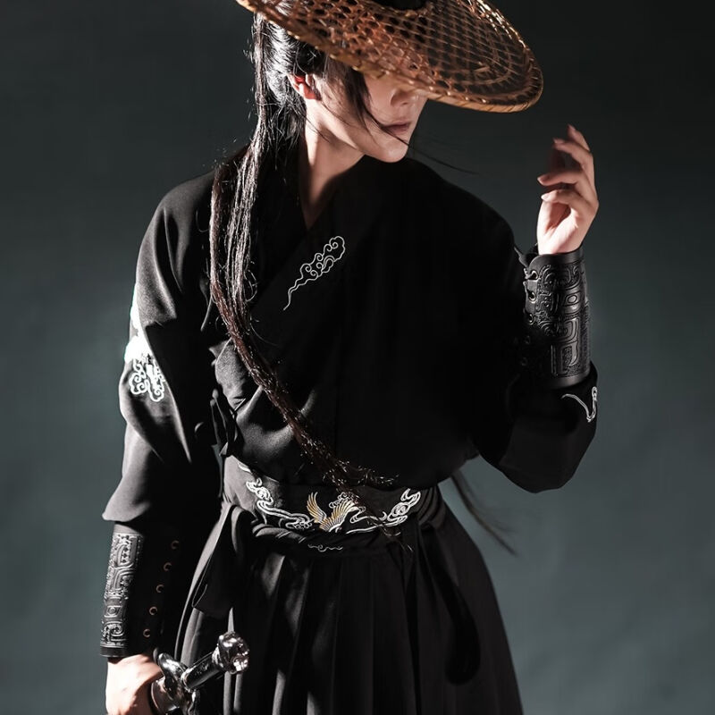 妙优可汉服男装古风侠客帅气刺绣交领男女黑红交领全套酷飒侠汉服