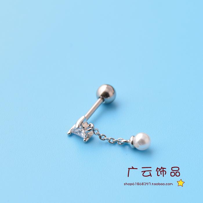 彩贝小吊三角水晶耳钉十字架单只