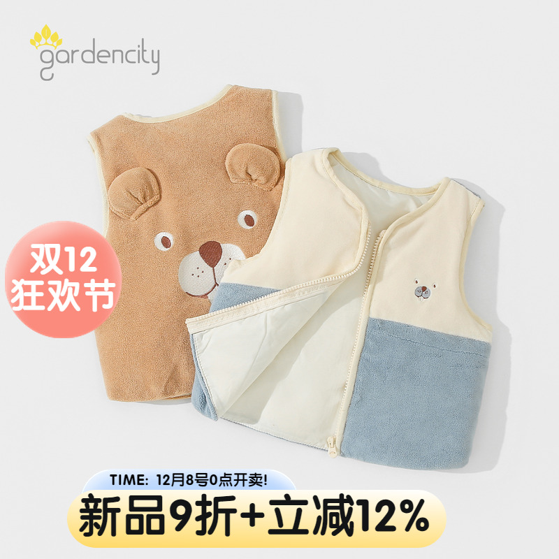 婴儿摇粒绒马甲秋冬季羽绒服背心男女宝宝保暖上衣加绒小坎肩冬装