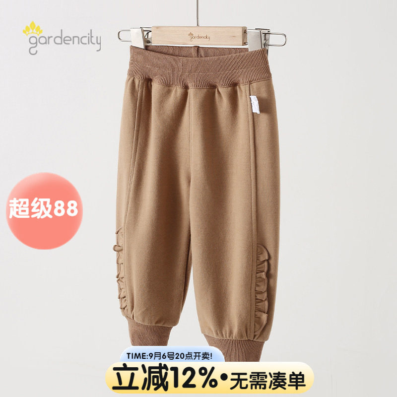 婴儿裤子春秋季甜美花边女宝宝休闲卫裤束脚裤宽松运动小女孩长裤