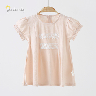 珍珠提花甜美蕾丝拼接公主裙子 婴儿短袖 连衣裙夏季 薄款 女宝宝夏季