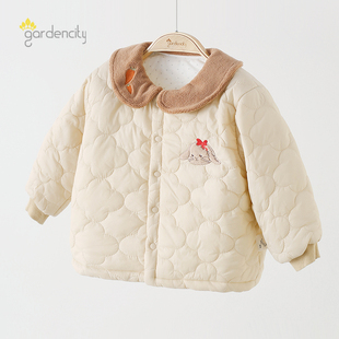 婴儿棉服外套秋冬季纯棉内里女宝宝夹棉保暖翻领棉袄女孩冬装120g