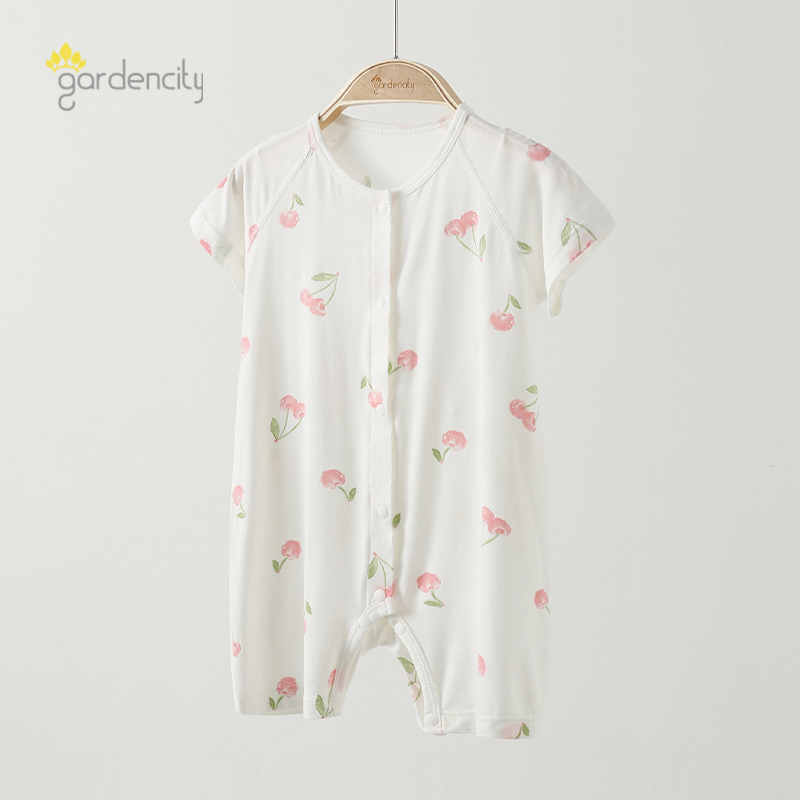 婴儿连体衣夏季薄款兰精莫代尔女宝宝短袖短裤哈衣新生儿爬服睡衣