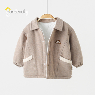 婴儿夹棉外套秋冬季 保暖加厚160g中棉男女宝宝简约翻领上衣棉夹克