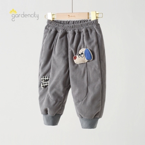 婴儿羽绒裤秋冬季加厚保暖裤白鸭绒裤灯芯绒好奇狗狗男女宝宝棉裤