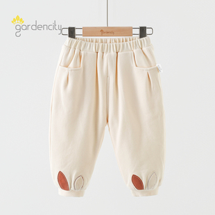 薄棉裤 80g女宝宝可爱兔耳朵束脚休闲裤 外穿 秋冬保暖裤 婴儿夹棉裤