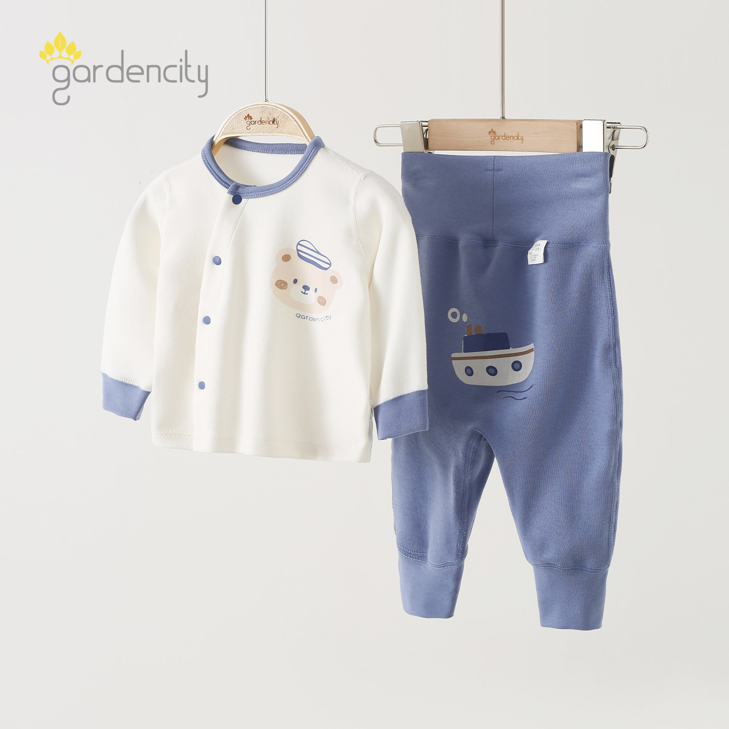 新生婴儿分体套装秋冬莫代尔棉舒绒高腰免脱裤小月龄宝宝秋衣秋裤