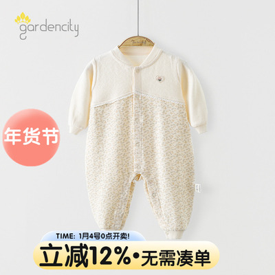 婴儿连体衣秋冬季保暖棉莫代尔舒绒小月龄女宝宝对开长袖哈衣打底