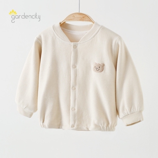 婴儿家居服上衣德绒保暖双层男女宝宝卡通内搭衣服打底单件睡衣服