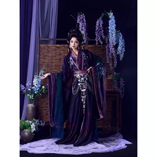 【紫蛊】魏晋改良战国袍紫色交领大袖衫汉服秋冬款刺绣神仙服套装