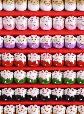 日本进口迷你幸运豆猫摆件1cm高 福招恋爱智慧健康金运三毛绘付