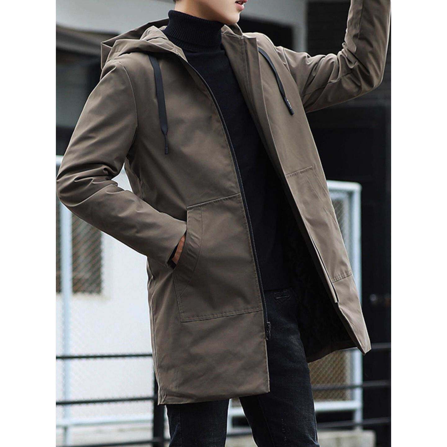 风衣外套男士春秋款高端休闲连帽中长款加厚加棉大码防风冬季上衣