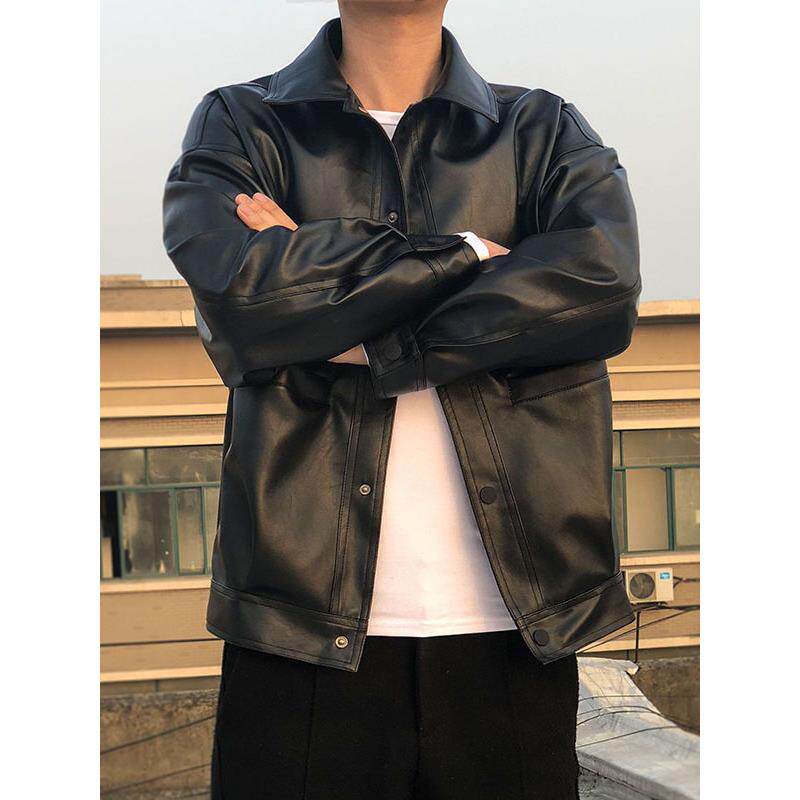 香港真皮衣外套春秋翻领机车宽松冬季加绒加厚痞帅男士潮流皮夹克