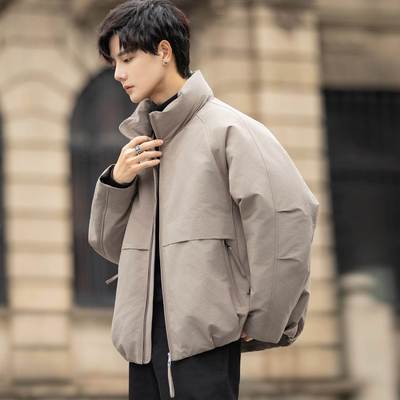 男士90白鸭绒羽绒服冬季2025新款立领纯色加厚保暖外套宽松上衣服