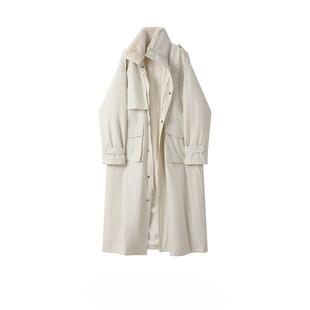 香港冬季新款韩系中长款立领羊羔毛风衣外套女高级感加厚加绒大衣