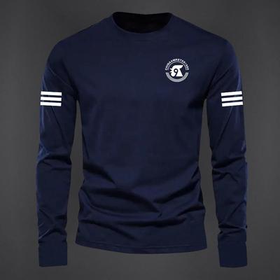 纯棉男士长袖T恤2025新款春秋潮流三条杠印花上衣休闲圆领打底衫