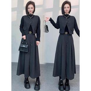 香港代购时尚套装女秋季新款洋气显瘦马甲打底衫阔腿裙裤三件套潮