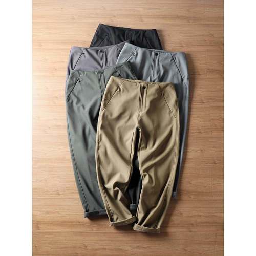 Mostarsea~秋冬软壳加绒休闲裤男士高端户外旋钮系带防风防水