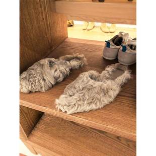 潮牌平底单鞋女2025秋冬新款尖头半拖兔毛仙女网红毛毛拖鞋女外穿