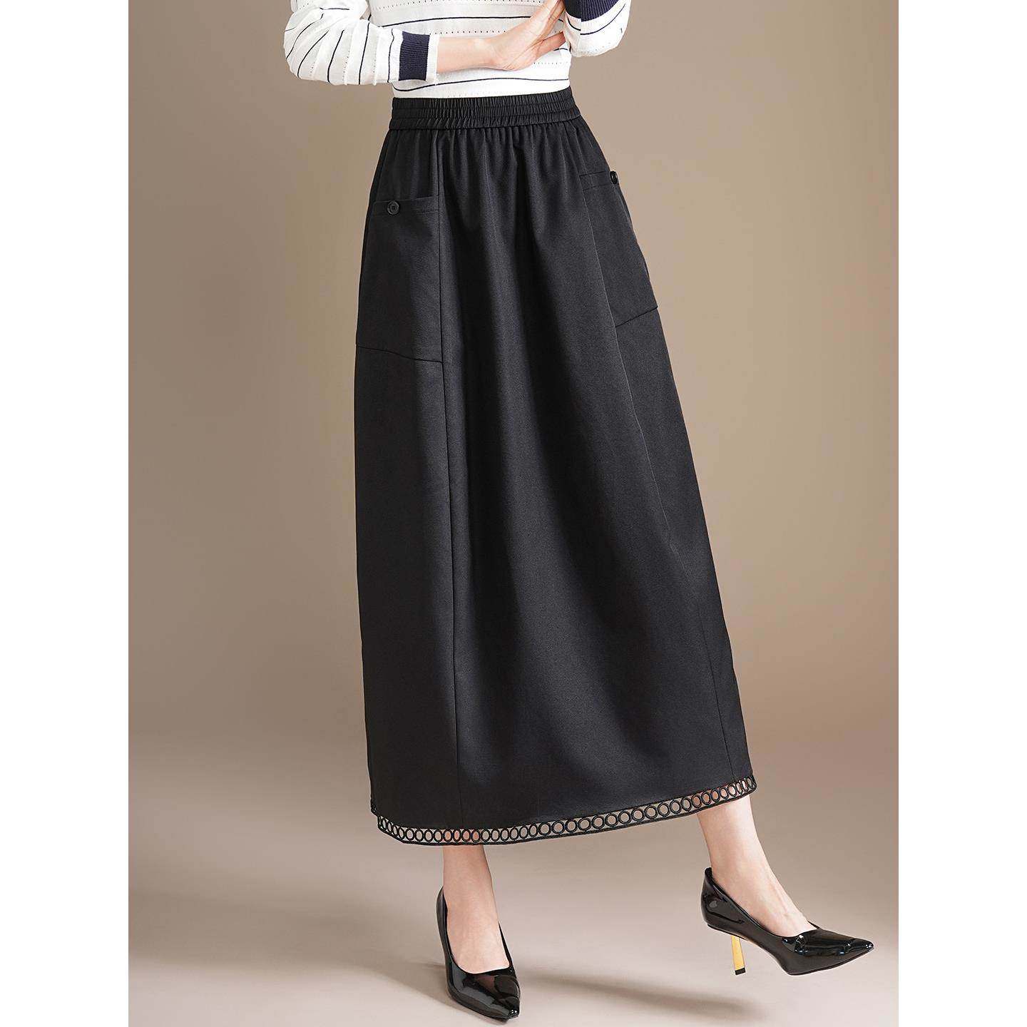 黑色高腰半身裙女2025新款春秋季设计感小众伞裙中长款a字裙长裙,女装/女士精品,半身裙,淘宝优惠券,粉丝福利购,淘宝优惠卷