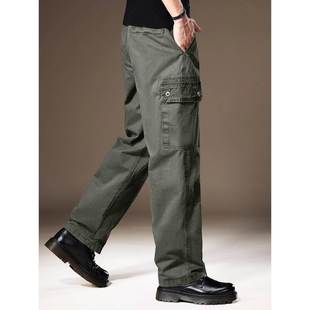 city美式 做旧宽松直筒阔腿长裤 覆古军绿色纯棉工装 男春季 裤 palm