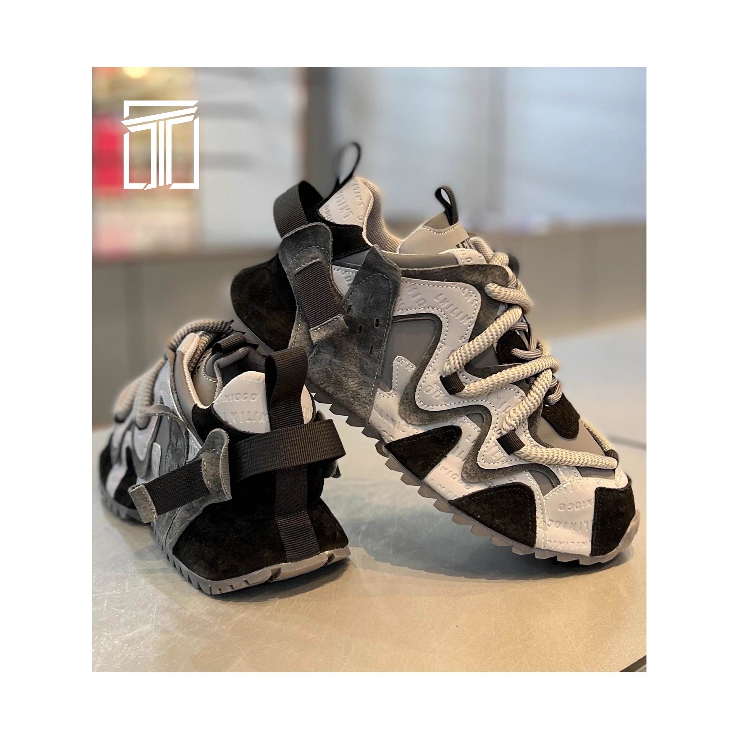 香港ITUN7G冬季新款男鞋皮面拼接老爹鞋厚底时尚耐磨运动休闲鞋子