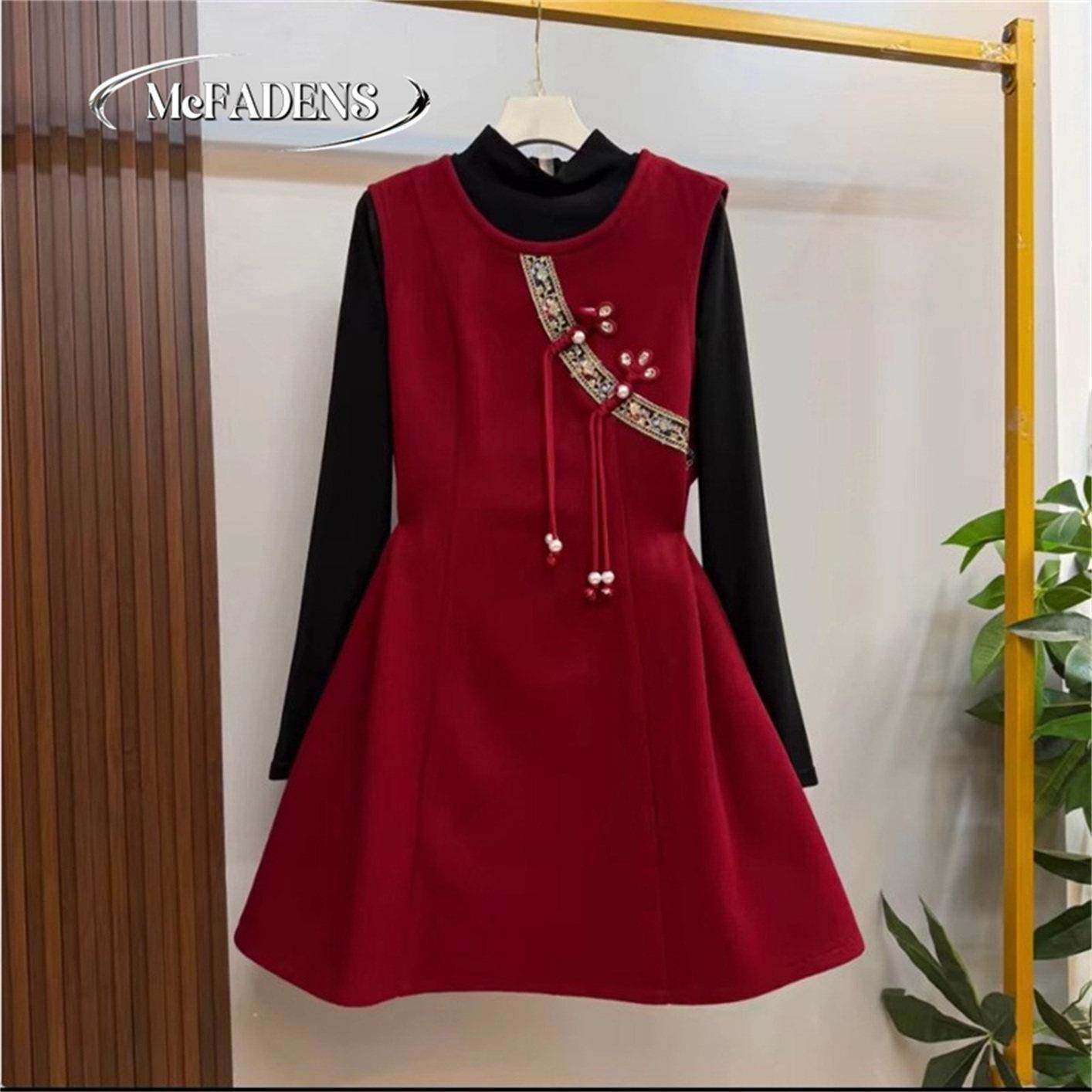 香港大码气质国风套装裙女胖mm复古盘扣设计显瘦马甲连衣裙两件套,女装/女士精品,大码套装,淘宝优惠券,粉丝福利购,淘宝优惠卷