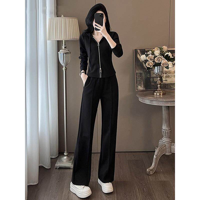 欧洲站连帽开衫休闲时尚套装女2025新款春秋冬季阔腿裤运动两件套