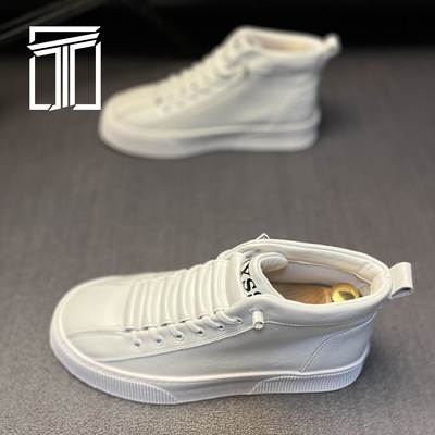 香港ITUN7G冬季新款男鞋高帮时尚板鞋平底皮面轻便简约懒人休闲鞋