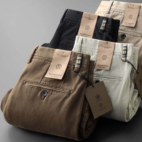 Mostarsea~秋冬重磅水洗精梳棉直筒裤男士重工复古斜纹双褶休闲裤