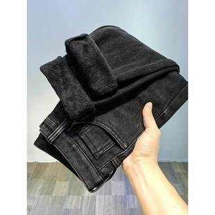 秋冬季黑色加绒加厚牛仔裤男潮牌修身小脚高端百搭休闲弹力男裤子