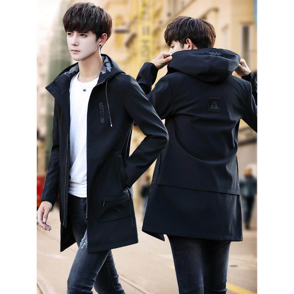 香港男士外套韩版潮流秋冬季新款加绒中长风衣修身上衣服春季夹克