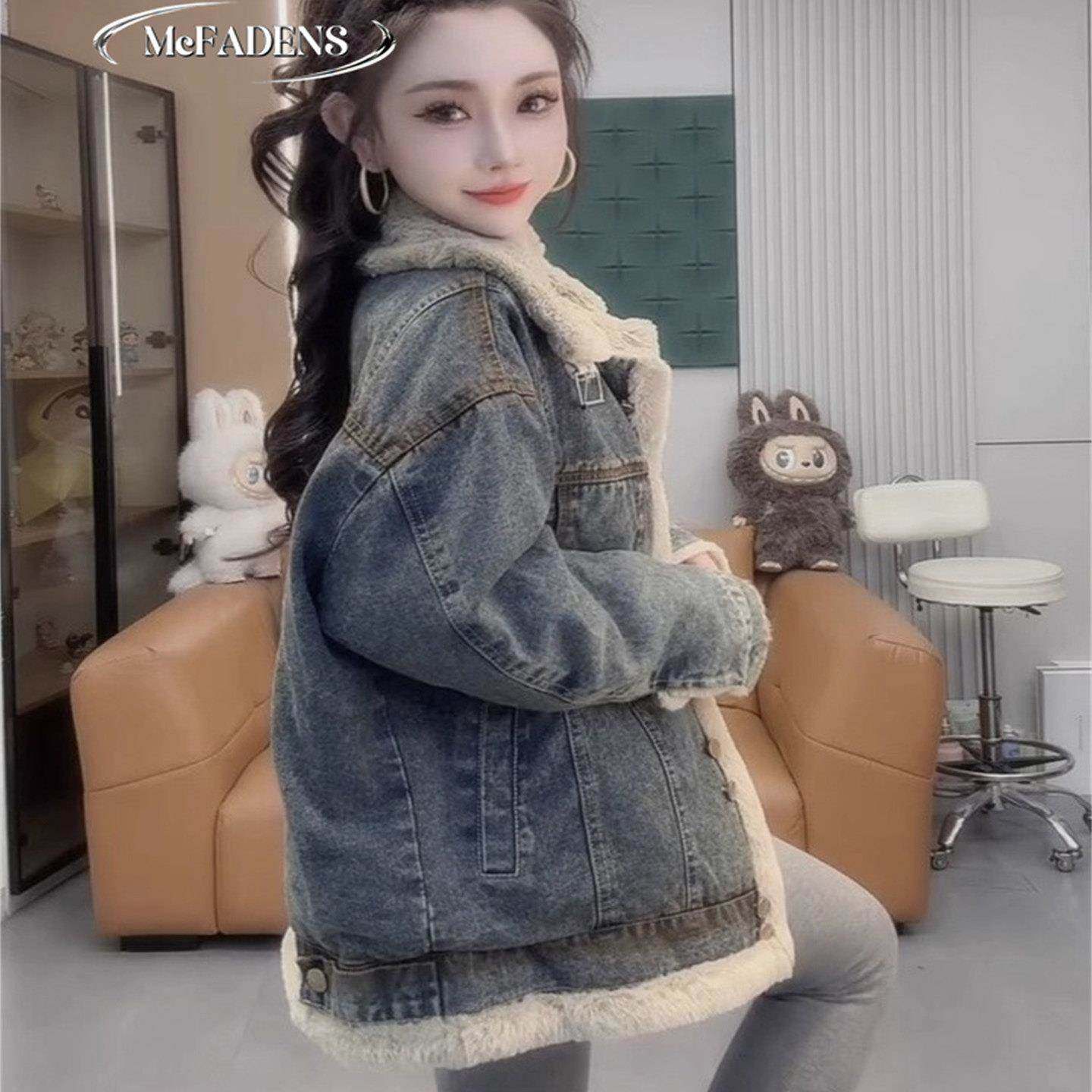 香港秋冬新款牛仔派克服女欧货洋气减龄翻领加绒加厚中长保暖外套,女装/女士精品,派克服,淘宝优惠券,粉丝福利购,淘宝优惠卷