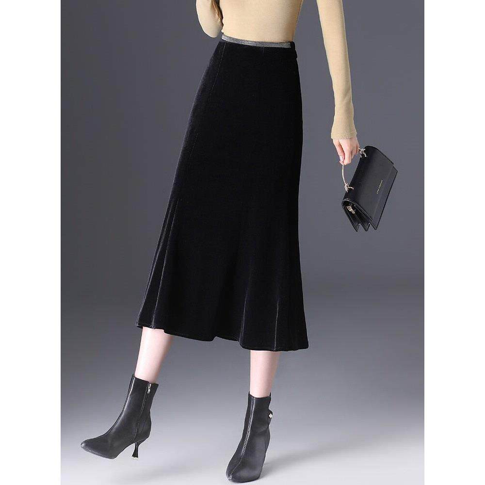 春秋半身裙2025新款金丝绒小个子鱼尾裙包臀裙高腰显瘦休闲一步裙