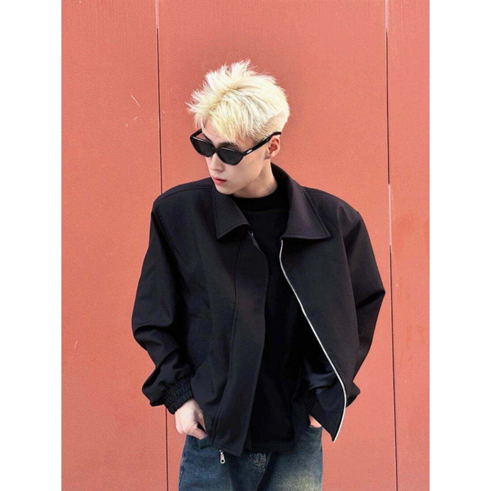 痞帅美式黑色垫肩短款外套男款春秋高级感上衣潮牌酷帅飞行员夹克