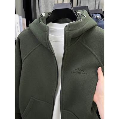 MAROLIO~重磅推荐！摇粒绒连帽外套男秋冬季加绒加厚抓绒开衫卫衣