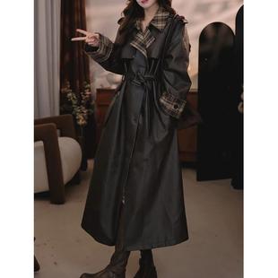 香港咖色皮衣外套女2025秋冬小个子复古中长款时尚风衣气质高级感