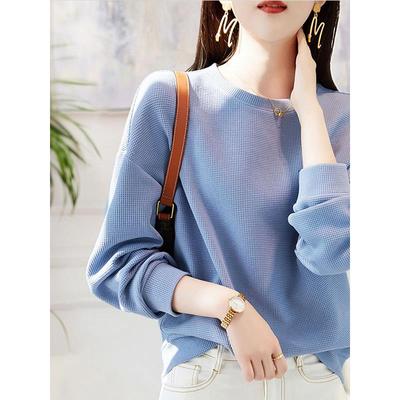 欧洲站华夫格圆领卫衣女2025春秋冬季新款粉色刺绣宽松百搭上衣潮