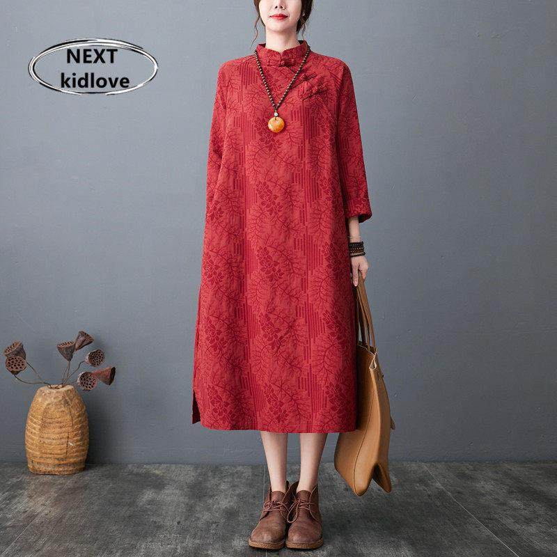 香港2024春秋新款欧货复古棉麻连衣裙直筒遮肉提花亚麻改良旗袍裙,女装/女士精品,连衣裙,淘宝优惠券,粉丝福利购,淘宝优惠卷