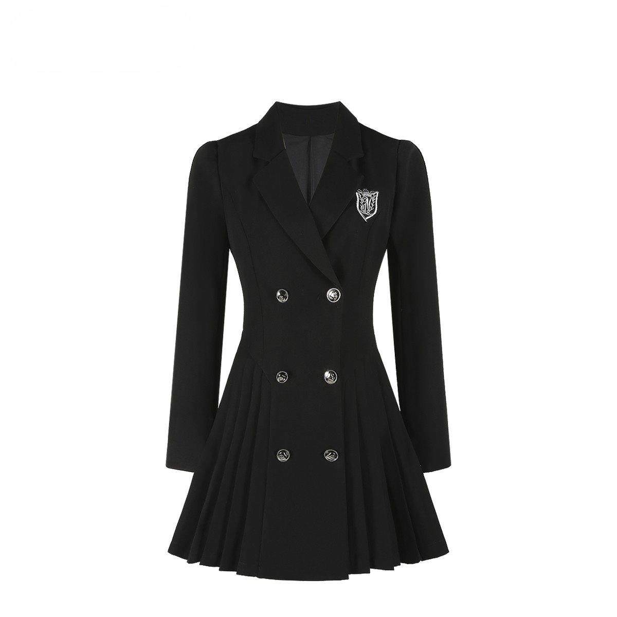 香港春秋新款学院风西装连衣裙女士韩系设计感收腰西装外套百褶裙