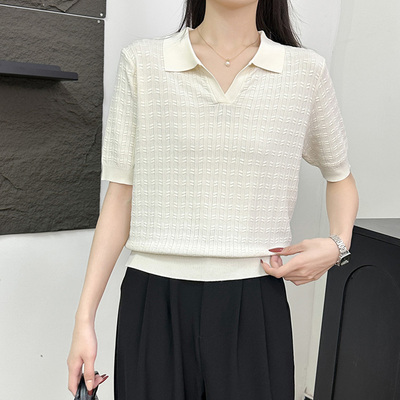2025春夏新款翻领短袖毛衫女