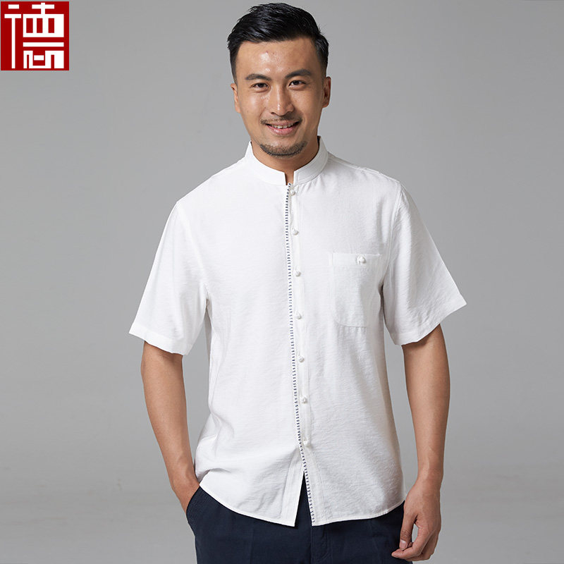 春瑞 原创中式短袖夏季唐装男式半袖中式立领衬衫