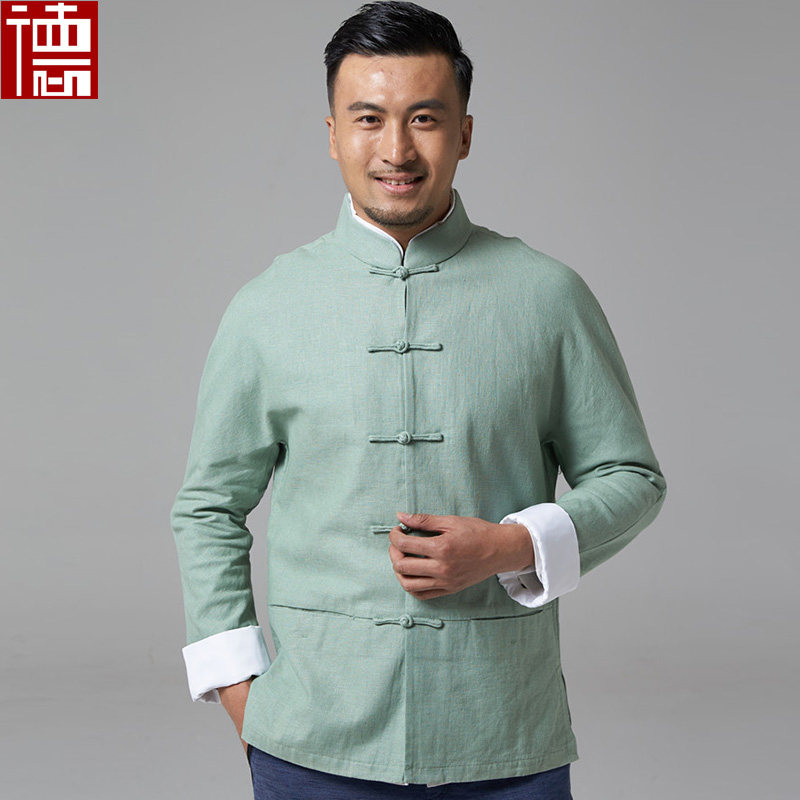 青君 原创亚麻男士唐装上衣 改良连肩修身翻袖外套 中式外套,男装,民族服装,淘宝优惠券,粉丝福利购,淘宝优惠卷
