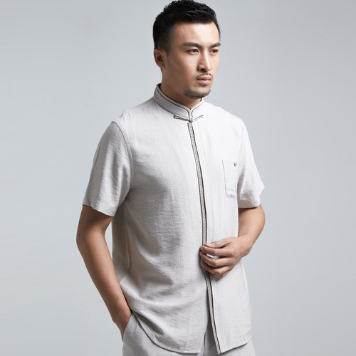 苍诃 德风堂唐装男短袖中式立领衬衫夏季半袖衬衣休闲唐装中国风