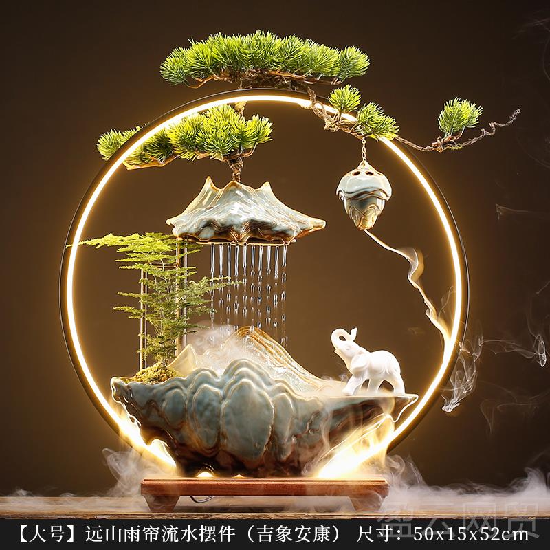 正品招摆财流水件创意家居玄关客厅桌面办礼公室业循环水喷泉开乔