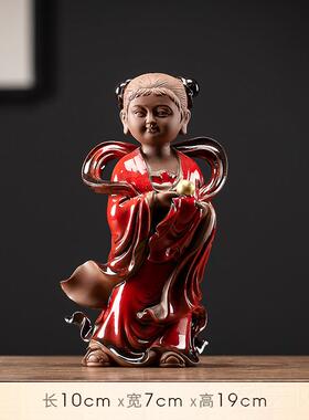 正品紫砂金玉女佛像摆件奉家用招财善女财童子龙观音菩供萨佛童前