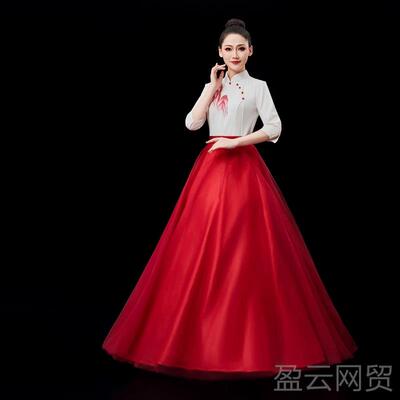 正品红装大4合唱演出服202新款学生诗歌朗诵比赛表演服歌主持人服