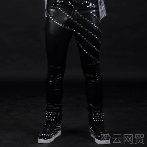 正品紧身车店酒吧男歌演出手服铆钉修身皮裤男士古着皮裤哈雷夜机